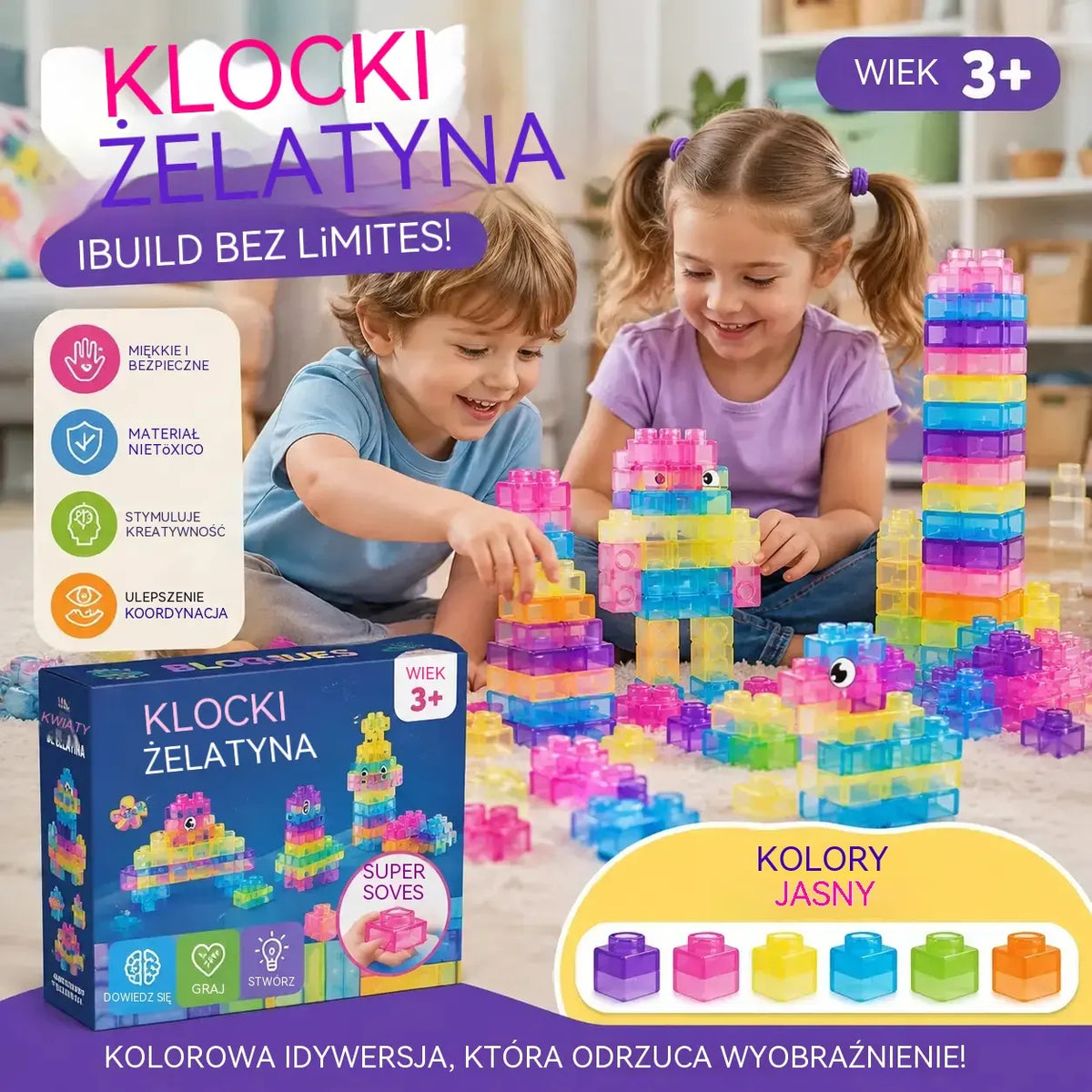1 zestaw 109zł🎁😍Klocki żelowe, zestaw 40 miękkich klocków.