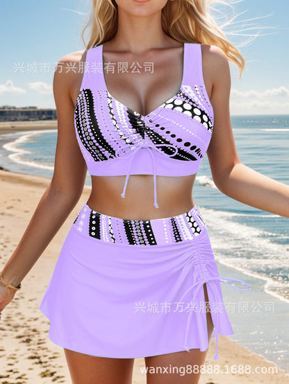 🔥【S-2XL】🩱👙【S-2XL】Cómodo traje de baño de dos piezas con estampado y lazos