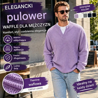 👚✨ Ponadczasowa wygoda | Męska koszulka z długim rękawem o fakturze wafla, z efektem warstwowości