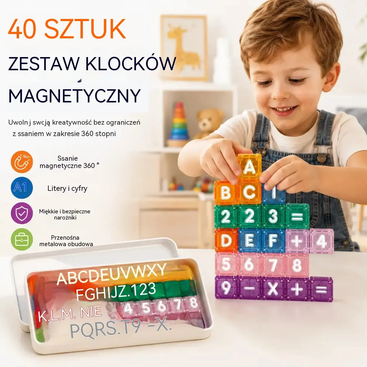 1 zestaw 109zł 📢📢40% zniżki tylko przez ograniczony czas! 【40 klocków + pudełko do przechowywania】⏰Magnetyczne klocki z literami i cyframi dla dzieci