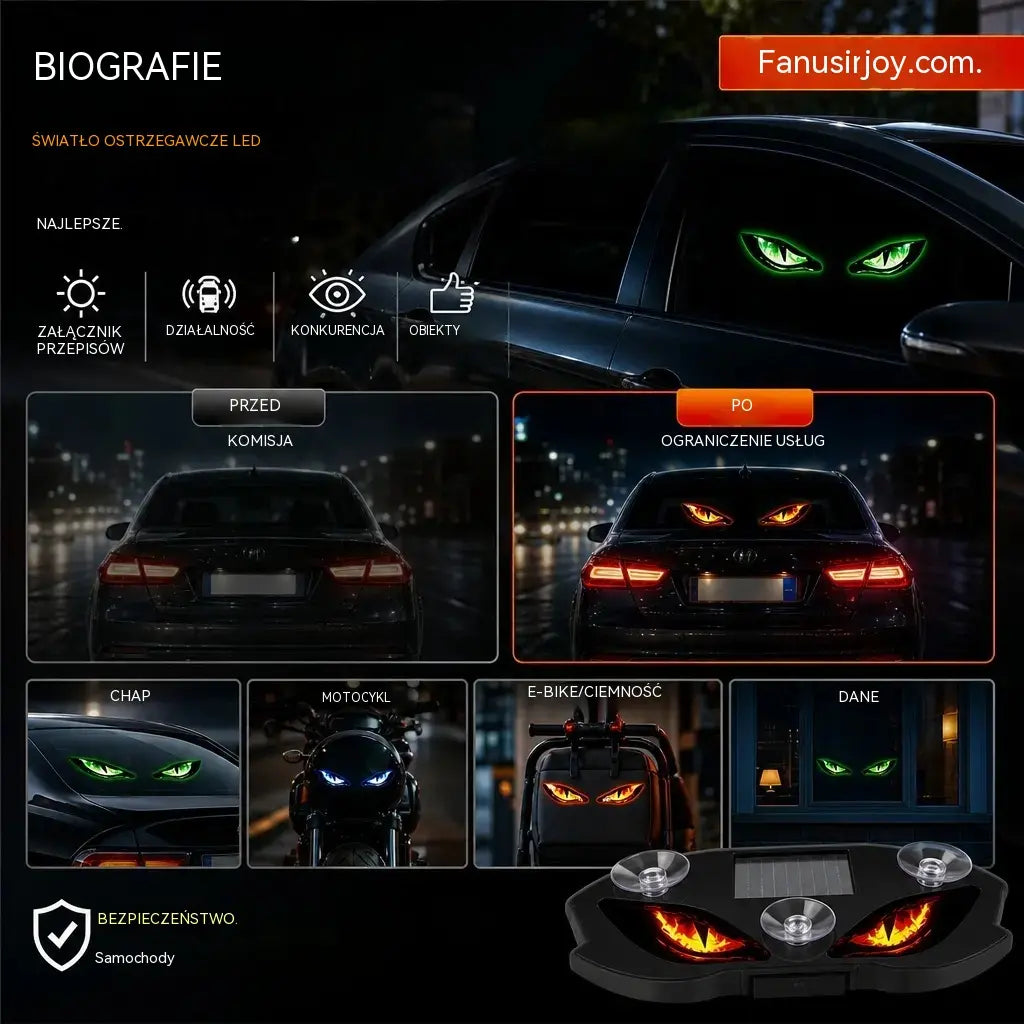 🚗👀 Lampa ostrzegawcza LED zasilana energią słoneczną | Przyciągnij całą uwagę i zwiększ bezpieczeństwo jazdy – bezprzewodowa, z automatycznym wykrywaniem i uniwersalnym zastosowaniem ✨