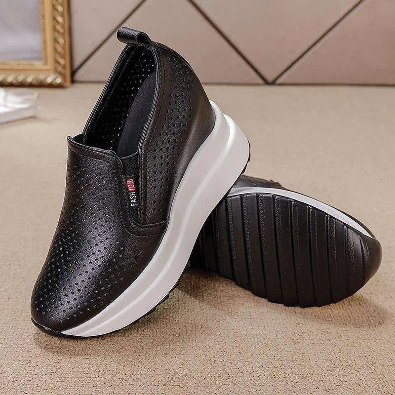 【34-39】🔥Nowe buty damskie, lekkie, na platformie, na wygodnym białym koturnie, przewiewne, modne
