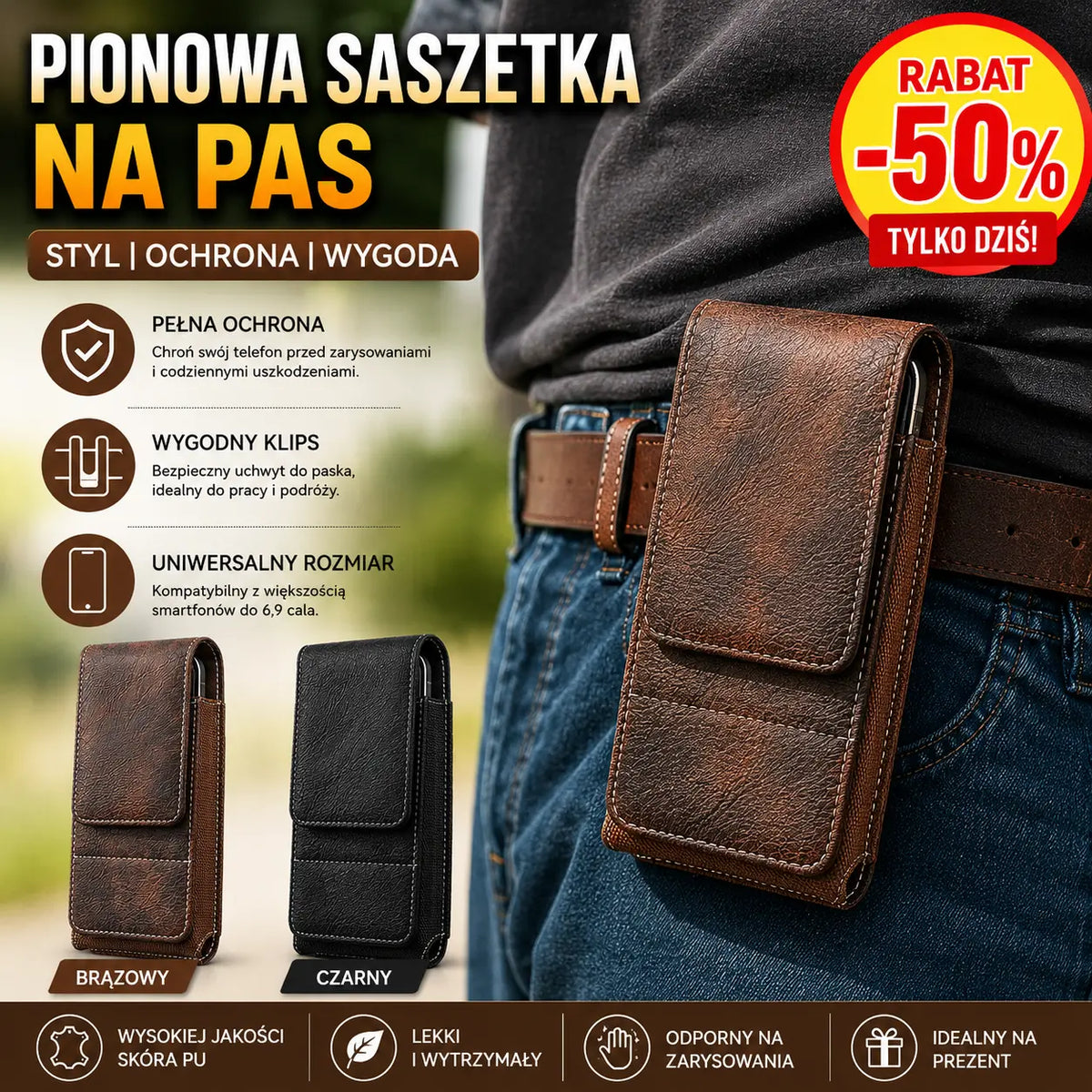 1 sztuka 99zł  🔥 Etui na telefon komórkowy z klipsem do paska – zapięcie magnetyczne, trwałe i z miejscem na kartę