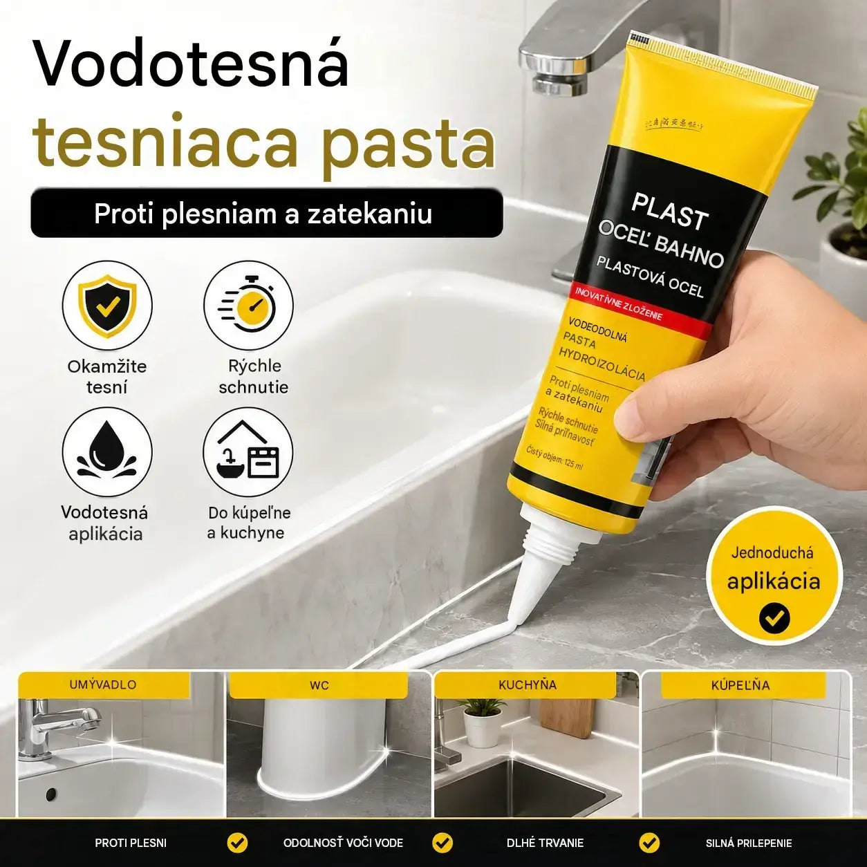 1 sada 22 eur 💧🛡️Žltý a čierny tmel na plastovú oceľ, vodeodolný a plesnivzdorný tmel, lepidlo na sklo do kúpeľne, rýchloschnúce lepidlo.
