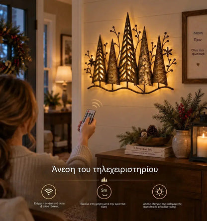 🎄🕯️ Δημιουργική διακόσμηση τοίχου σε ρετρό στιλ με θέμα το δάσος και ενσωματωμένα εφέ φωτισμού 🌙