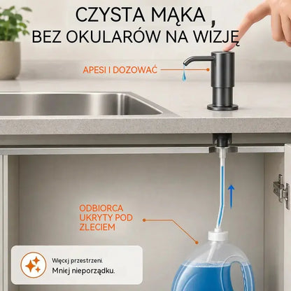 Wbudowany dozownik mydła i detergentu do zlewu kuchennego, wykonany z najwyższej jakości stali nierdzewnej, z wysuwaną rurką dozującą bezpośrednio do szkła i kulką grawitacyjną 304, szybkie pompowanie