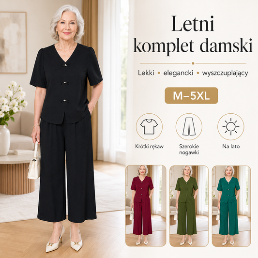 1 zestaw 109 zł🌸【Top + Spodnie z szerokimi nogawkami】Elegancki letni komplet damski 2-częściowy, M–5XL