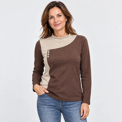 ✨【S-3XL / 6 kolorów】Bluzka ze stójką i ozdobnymi guzikami, w stylu color-block (lekki polar termiczny)