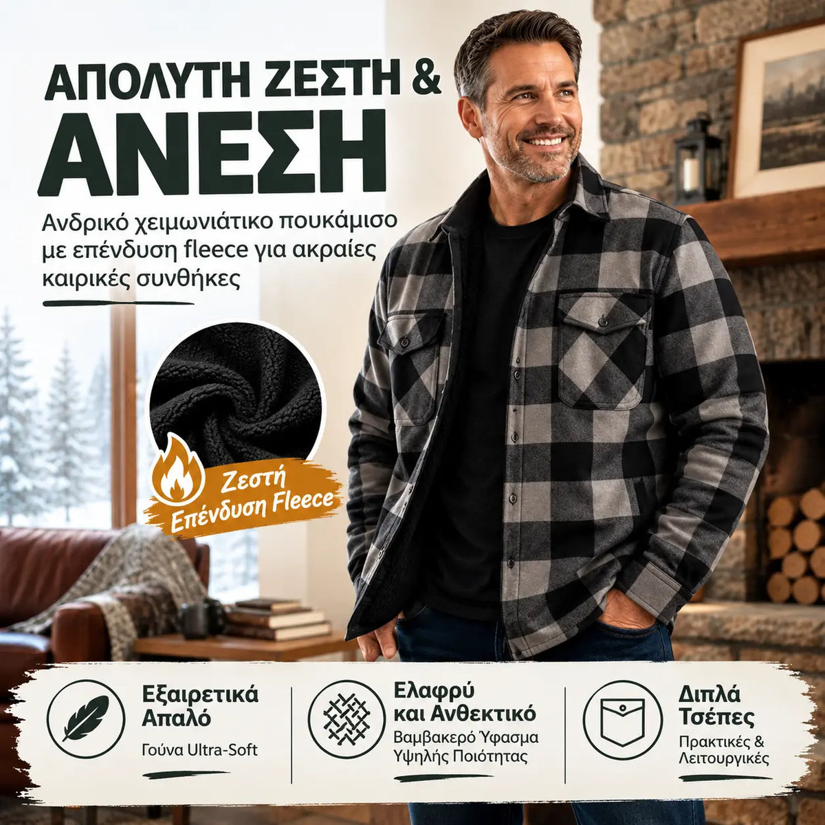🔥 Περιορισμένης διάρκειας έκπτωση 50%! 🧥❄️ Ανδρικό Ζεστό Καρό Μπουφάν — Ζεστό και άνετο, που αναδεικνύει μια κομψή και casual εμφάνιση ✨