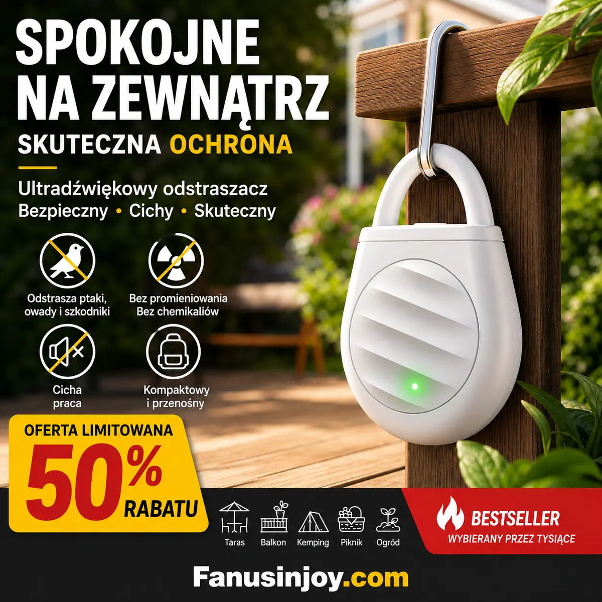 🐦 Koniec z problemami z ptakami, zwierzętami i szarańczą! Przenośny ultradźwiękowy odstraszacz ptaków w formie breloczka