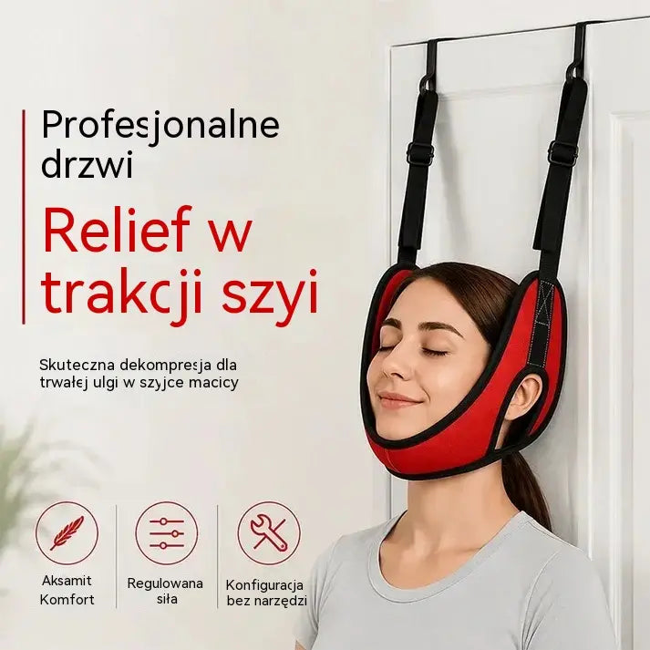 Urządzenie do trakcji szyi, wieszane na drzwiach, w celu łagodzenia bólu szyi.