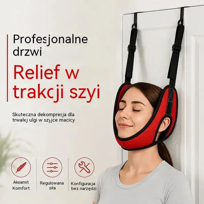 Urządzenie do trakcji szyi, wieszane na drzwiach, w celu łagodzenia bólu szyi.