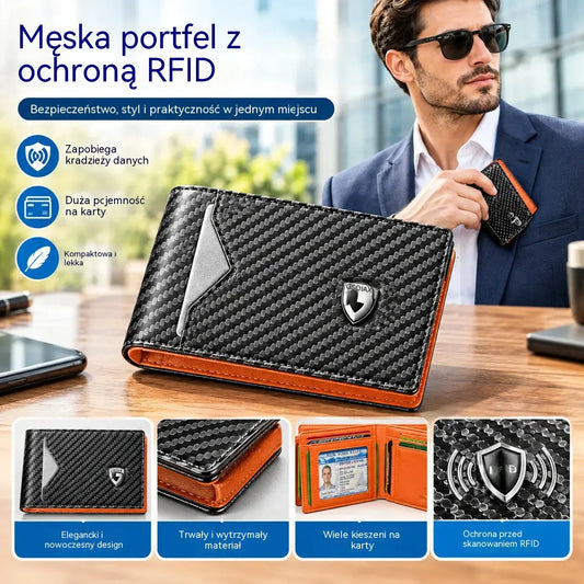Męski, smukły portfel z ochroną RFID