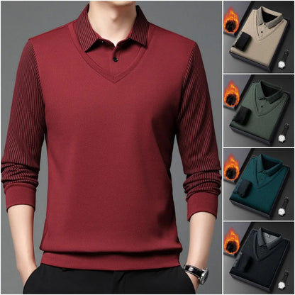 【M-4XL】 👔 Męska koszulka polo z długim rękawem typu „2 w 1” · Ocieplana, z podszewką · Elegancki fason z klasycznym kołnierzykiem i rękawami w paski · Styl casualowy i biznesowy!