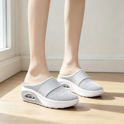 Buty damskie na płaskim obcasie - cholewka z oddychającej siateczki z amortyzacją, pogrubiona ortopedyczna podeszwa, odpowiednie do chodzenia i pieszych wędrówek.