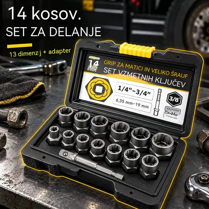 14-delni komplet nastavkov za odstranjevanje poškodovanih matic in vijakov | Nastavki s protizdrsno zasnovo za zarjavele, poškodovane ali obrabljene pritrdilne elemente