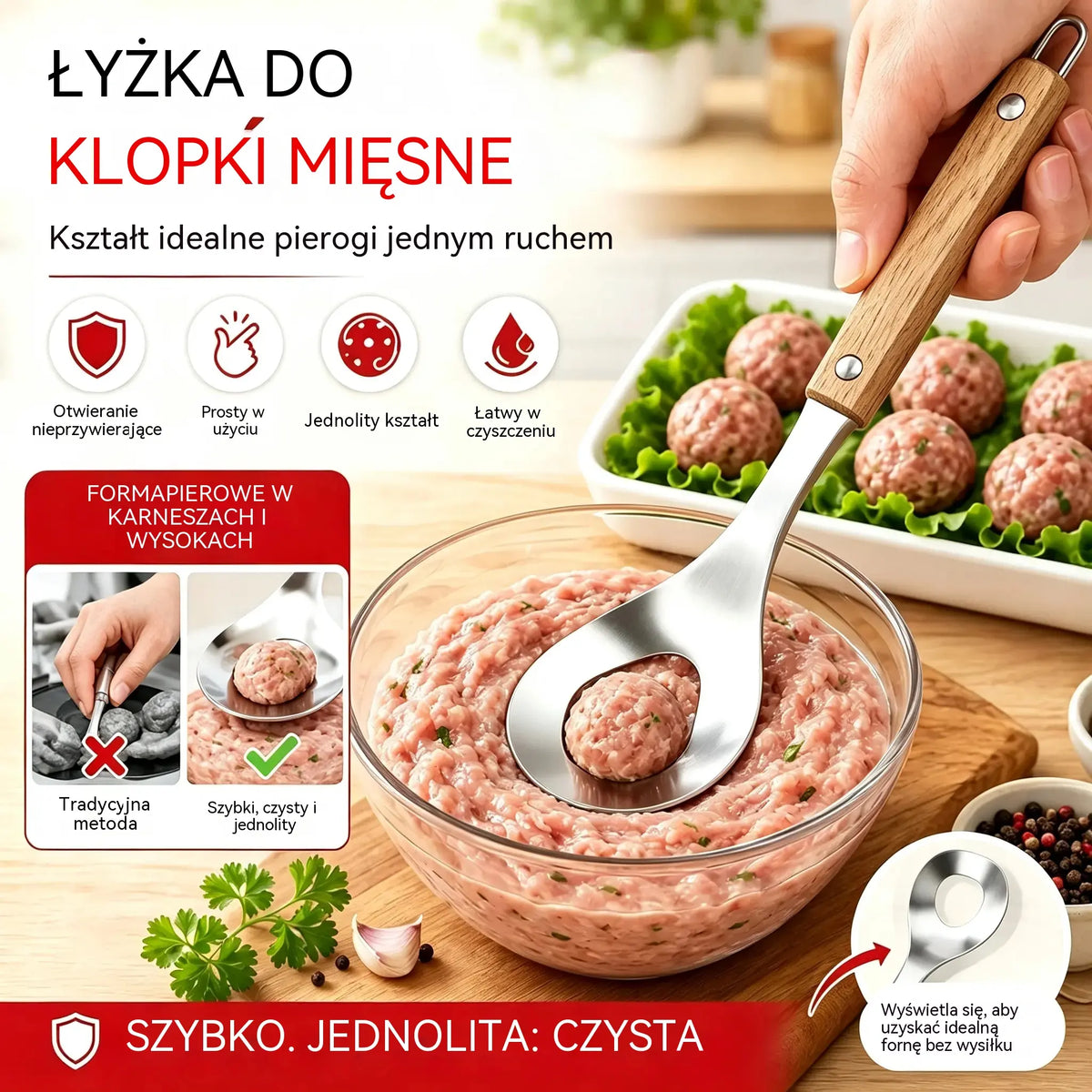 🍖 【2 sztuki】Forma do klopsików ze stali nierdzewnej 304 – idealna do przygotowywania klopsików mięsnych i rybnych, idealna do gotowania w domu 🥄