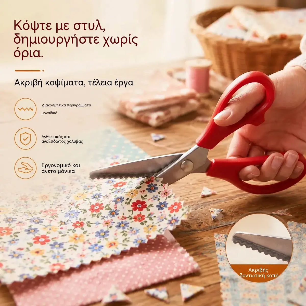 🔥1 τεμάχιο 26€✂️ Επαγγελματικό ψαλίδι ζιγκ-ζαγκ – Κοφτερό ψαλίδι υφάσματος με οδοντωτές λεπίδες