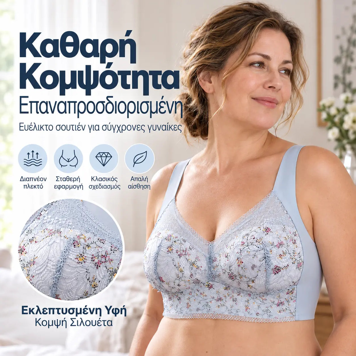 🔥Αγοράστε 2 και πάρτε 1 δωρεάν🔥 Γυναικείο Σουτιέν με Δαντέλα χωρίς Ραφή (Στυλ Δαντέλας με Στάμπα, Σετ των 3)【40kg-100kg】