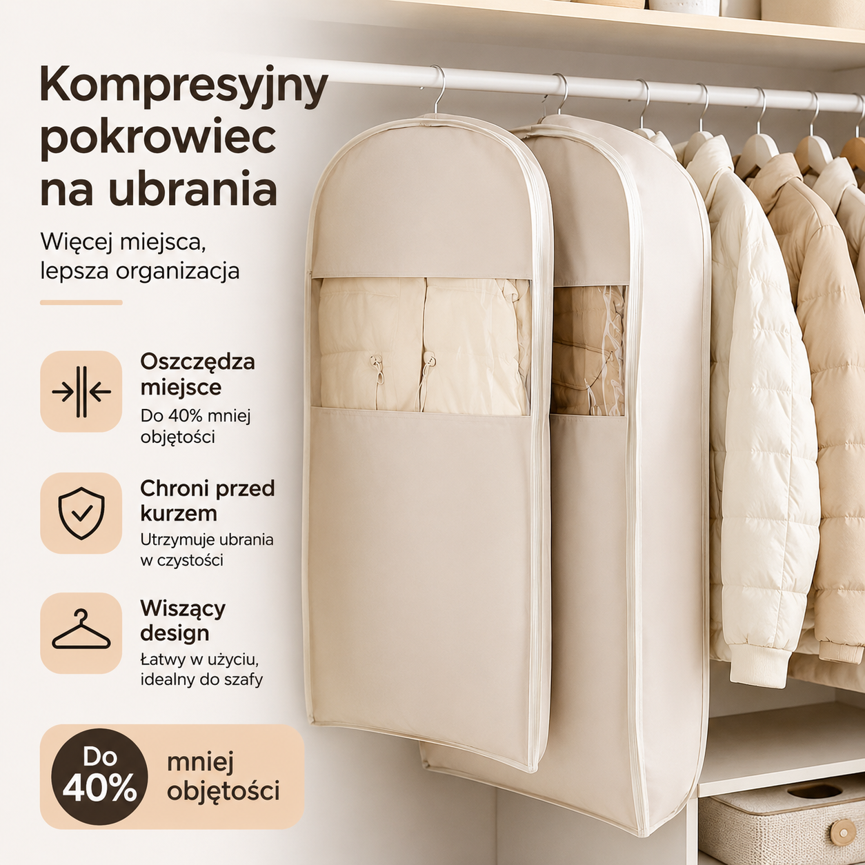1 sztuka 99zł 🎁🔥Worki kompresyjne do szafy, wiszące