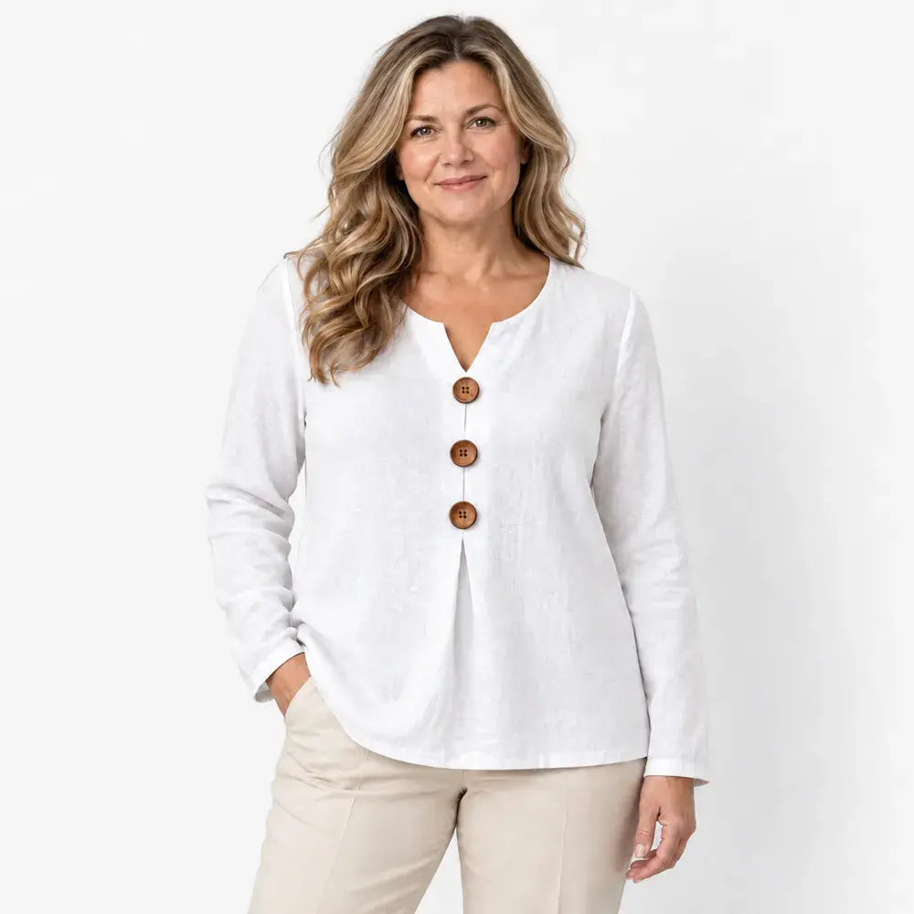 ✨【S-3XL】2026 Nowy luźny top w jednolitym kolorze z dekoltem w serek i długim rękawem
