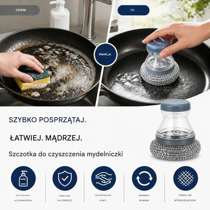 🧽 Szczotka do szorowania z dozownikiem, OFERTA LIMITOWANA! 💪 Idealna do garnków, patelni i naczyń. Szybkie i łatwe czyszczenie bez wysiłku! 🍳