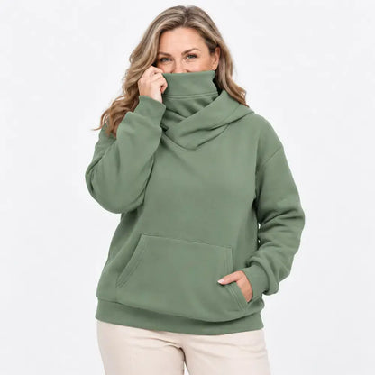 【S-3XL】Damowa bluza z kapturem – luźna, z efektem kołnierza, z długim rękawem, polarowa, z kieszeniami, outdoorowa