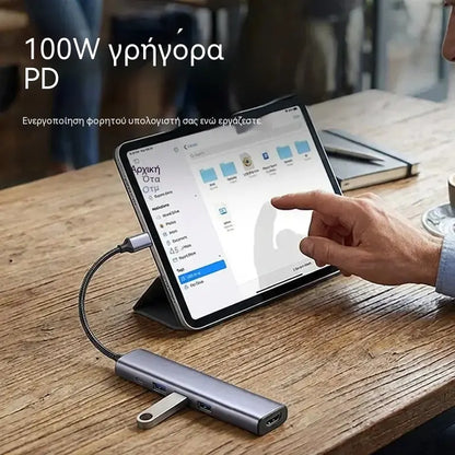 🔌✨ Φορητός διανομέας USB-C 5 σε 1 με έξοδο HDMI 4K 🎥💻