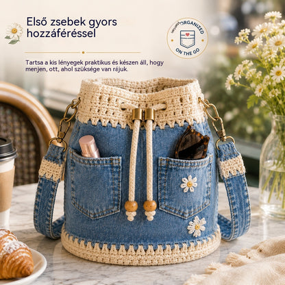 Egy bohém stílusú szőtt farmertáska, amely minden megjelenésedhez illik ✨