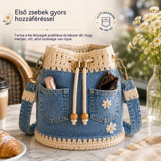 Egy bohém stílusú szőtt farmertáska, amely minden megjelenésedhez illik ✨