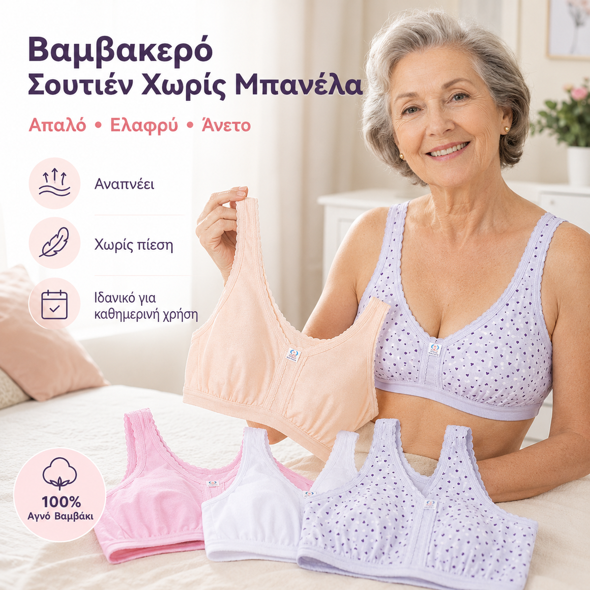 Σετ 4 τεμαχίων - 29 ευρώ 😍Σετ εσώρουχων 4 τεμαχίων από βαμβακερό γιλέκο για μεσήλικες και ηλικιωμένες γυναίκες, plus size