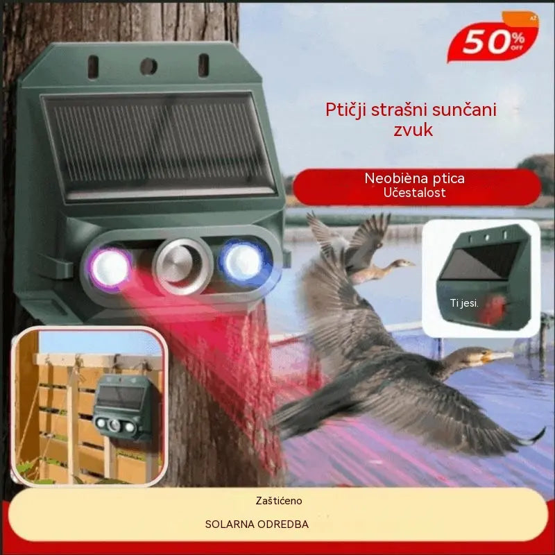 【50% POPUST】🔥🐦️Ultrazvučni odvraćač ptica na solarnu energiju za vanjsku upotrebu s treperavim infracrvenim svjetlom, crvenim i plavim LED diodama