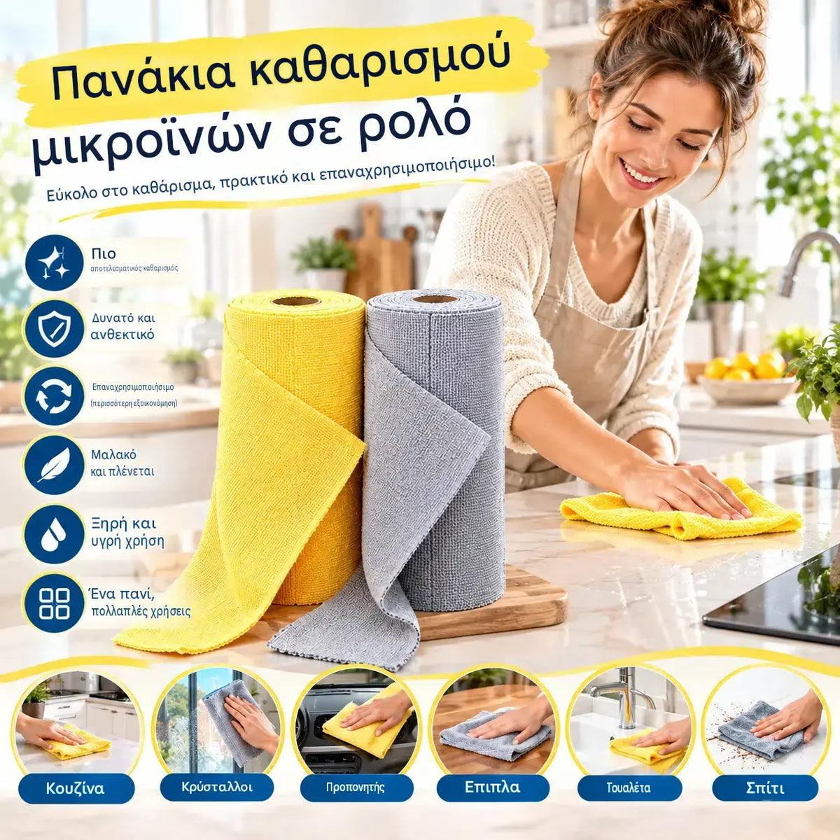 【2 ρολά για 28 ευρώ】✨🧼Επαναχρησιμοποιούμενα μαντηλάκια καθαρισμού σε ρολό που μπορούν να σκιστούν ξεχωριστά.