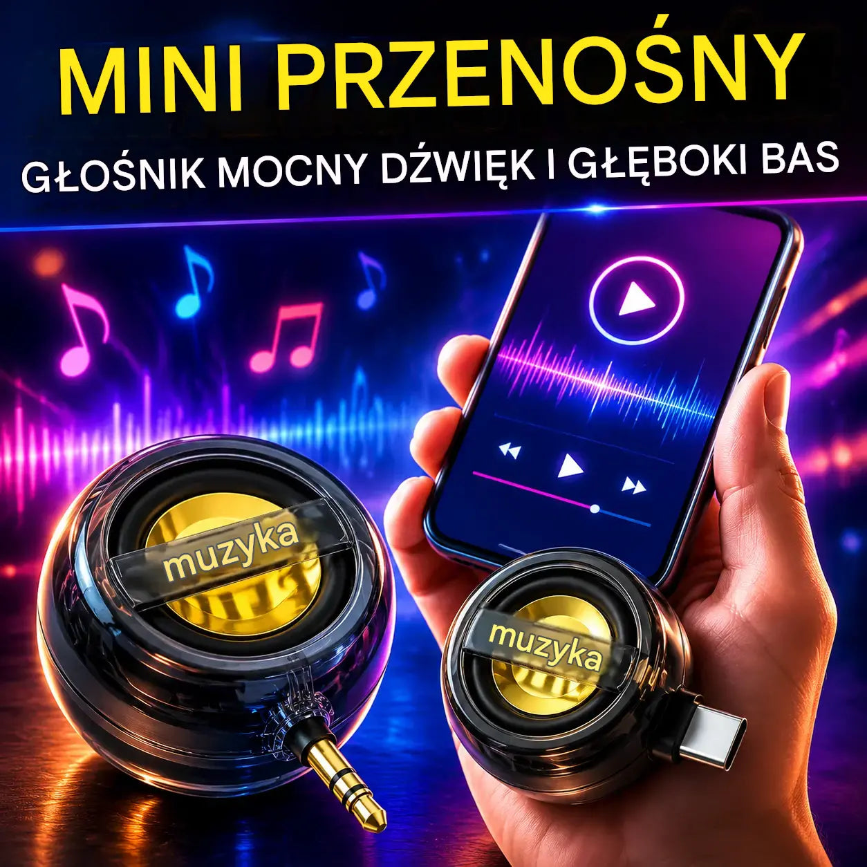 🔥【Podwójny interfejs typu C/3,5 mm】🎵Miniaturowy przenośny głośnik do telefonu komórkowego z mocnym basem