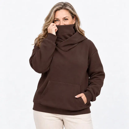 【S-3XL】Damowa bluza z kapturem – luźna, z efektem kołnierza, z długim rękawem, polarowa, z kieszeniami, outdoorowa