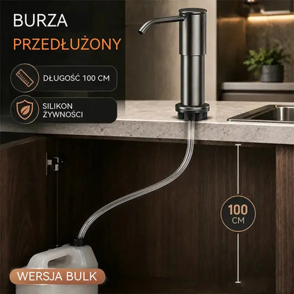 Wbudowany dozownik mydła i detergentu do zlewu kuchennego, wykonany z najwyższej jakości stali nierdzewnej, z wysuwaną rurką dozującą bezpośrednio do szkła i kulką grawitacyjną 304, szybkie pompowanie