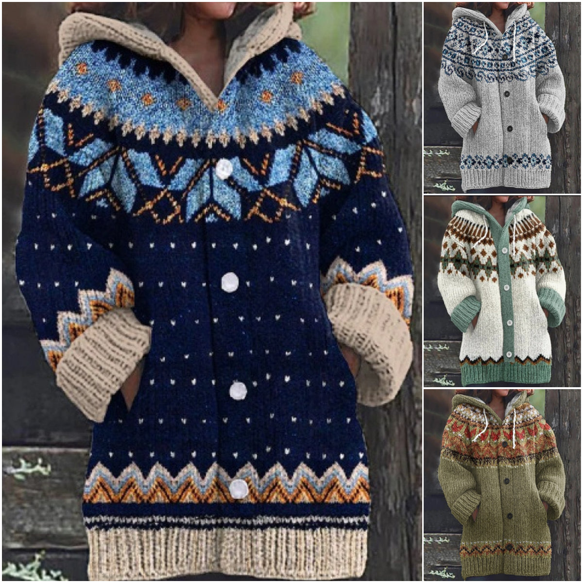 🔥【Božićna posebna edicija】🔥【S~5XL】✨2025 jesen/zima nova elegancija: topla ženska jakna s kapuljačom u boji, retro stil i pleteni detalji