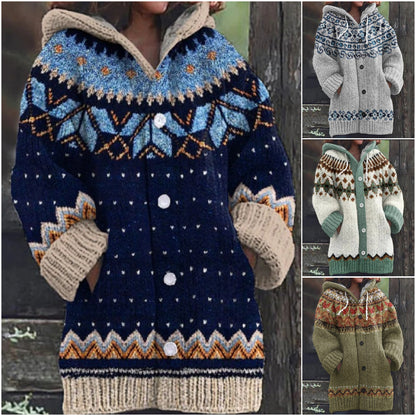 🔥【Božićna posebna edicija】🔥【S~5XL】✨2025 jesen/zima nova elegancija: topla ženska jakna s kapuljačom u boji, retro stil i pleteni detalji