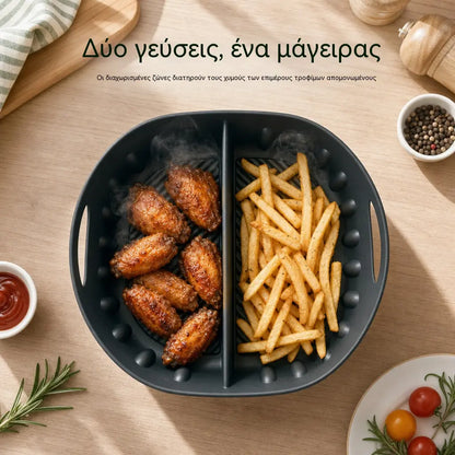 【Μικρό + Μεγάλο】2 προϊόντα με 26€🍟 Επαναχρησιμοποιήσιμο χαλάκι σιλικόνης για φριτέζα αέρα με διαχωριστικά – Μια πιο υγιεινή, αντικολλητική εμπειρία μαγειρέματος! ✨