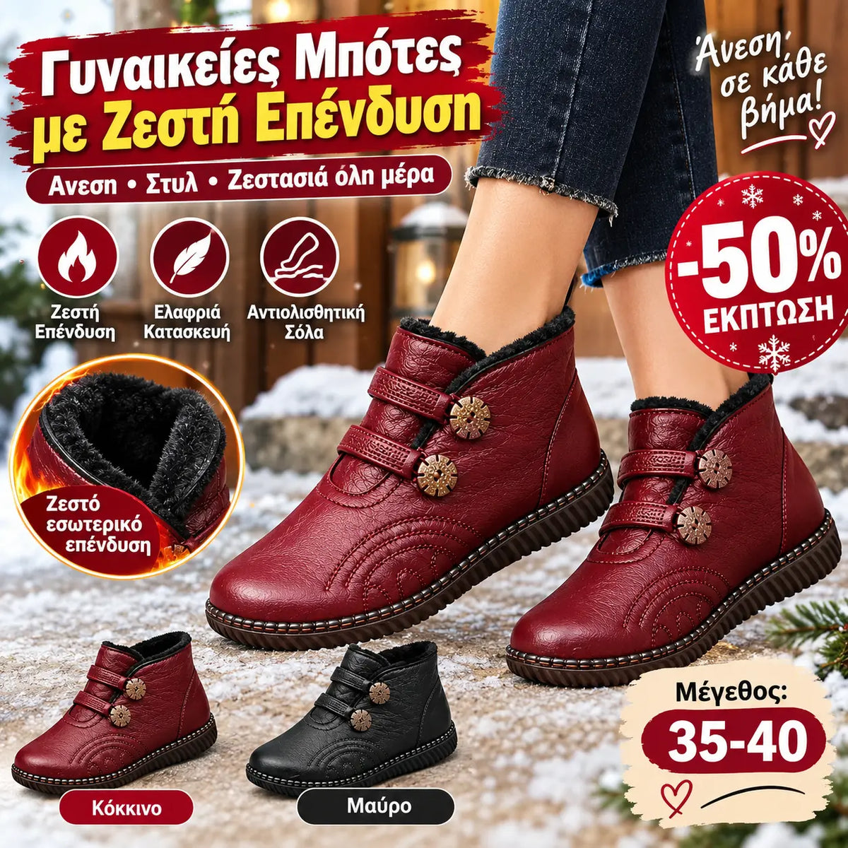 🔥🔥👢【49% OFF！！！】Μεγέθη 35–40: Γυναικείες μπότες από γνήσιο δέρμα με αντιολισθητικές σόλες, κατάλληλες για το φθινόπωρο και τον χειμώνα, χειροποίητες στην Ιταλία.