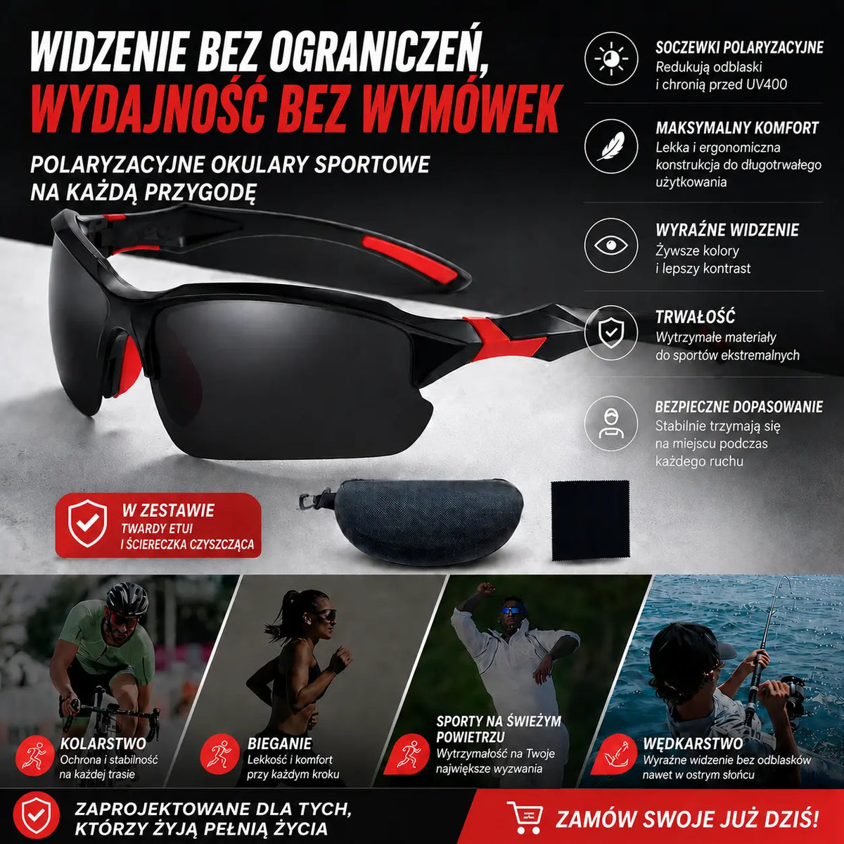 💥【Kup jeden, a drugi dostaniesz gratis】🕶️Sportowe okulary przeciwsłoneczne z polaryzacją i aerodynamiczną konstrukcją Surround