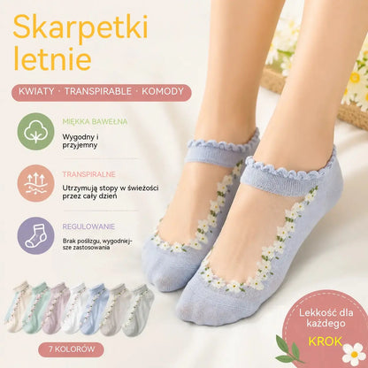 😍Oferta specjalna: 30% zniżki! 💐【Opakowanie 7 par】🧦Letnie oddychające skarpetki w kwiaty Materiał: bawełna