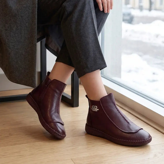 【35-40】Damskie botki w stylu retro – ocieplane, wodoodporne, ze skóry, na miękkiej podeszwie, antypoślizgowe, krótkie, dla mam