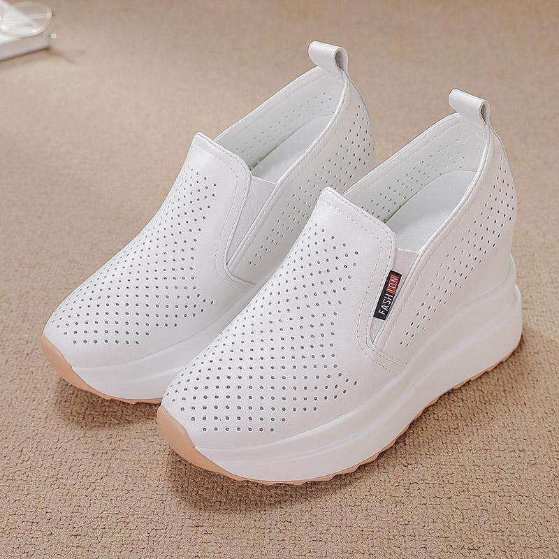 【34-39】🔥Nowe buty damskie, lekkie, na platformie, na wygodnym białym koturnie, przewiewne, modne