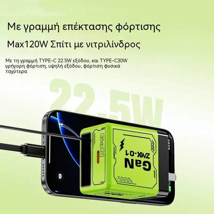 Φορτιστής Τοίχου GaN 2-ΣΕ-1 με Ανασυρόμενο Καλώδιο