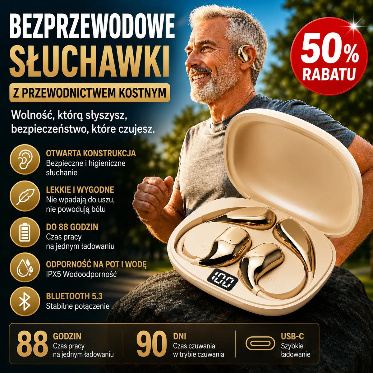 🔋Bezprzewodowe słuchawki Bluetooth bez wbudowanego ucha, z zaczepem na ucho i przewodnictwem kostnym🎙️🎧