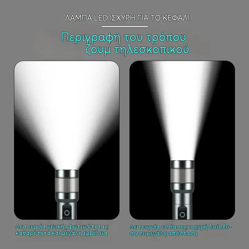 🔦 Πολυλειτουργικός φακός LED με zoom