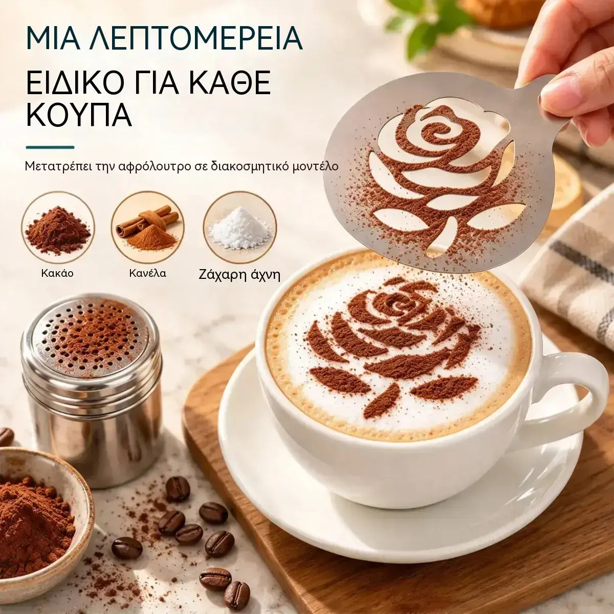 ☕ Καλούπι από ανοξείδωτο χάλυβα για τη δημιουργία σχεδίων στο καφέ (latte art)