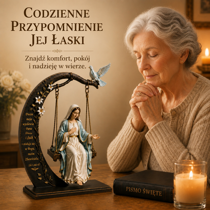 2 za 99 zł.✝️ Ozdoba na kołyskę Matki Boskiej – Łk 1,46–47 Dekoracja stołu wiary | Figurka Matki Boskiej modlącej się z gołębicą i półksiężycem – dekoracja domu