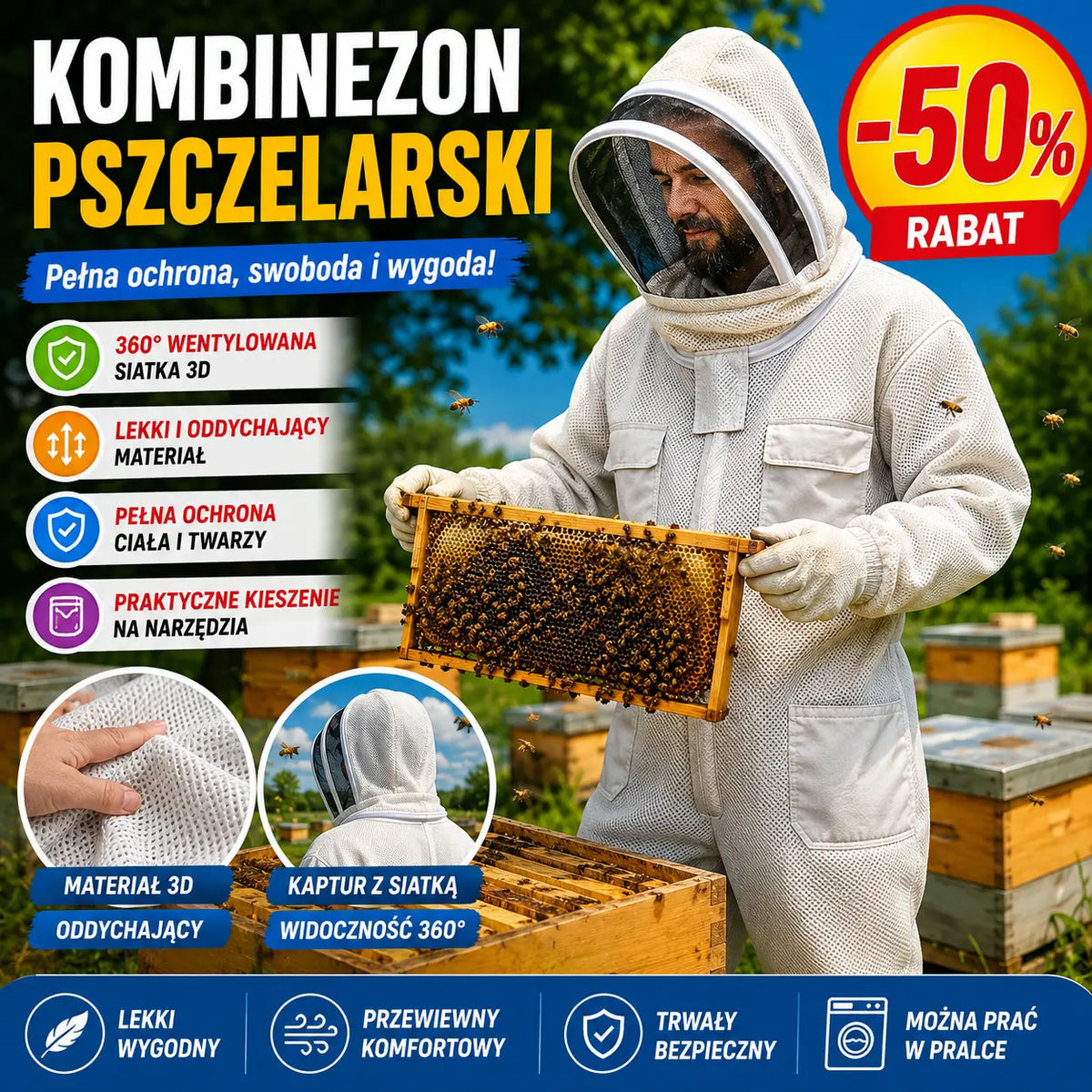 Jeden zestaw kosztuje 109 zł【M-2XL】🐝Kombinezon pszczółki wykonany z bawełnianej siateczki 3D